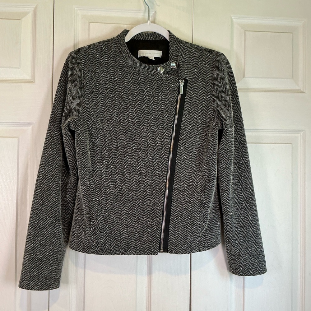 🌹 New York & Company Women's Black and White Herringbone Jacket - Small